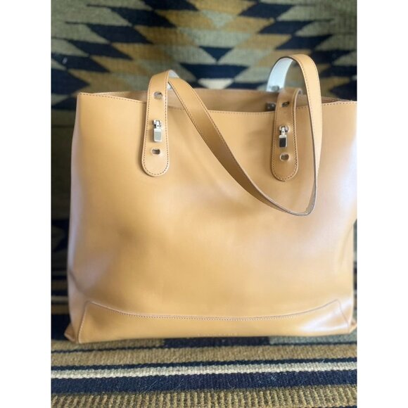 Lamarthe Paris Tan Leather Tote Bag With Silver-Tone Hardware Elegant Italy - Picture 2 of 7